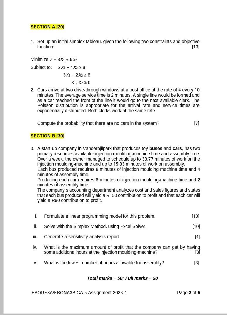  1. Set up an initial simplex tableau, given the following two
