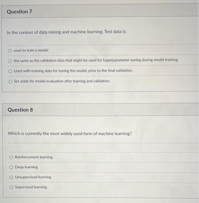  In the context of data mining and machine learning, Test data