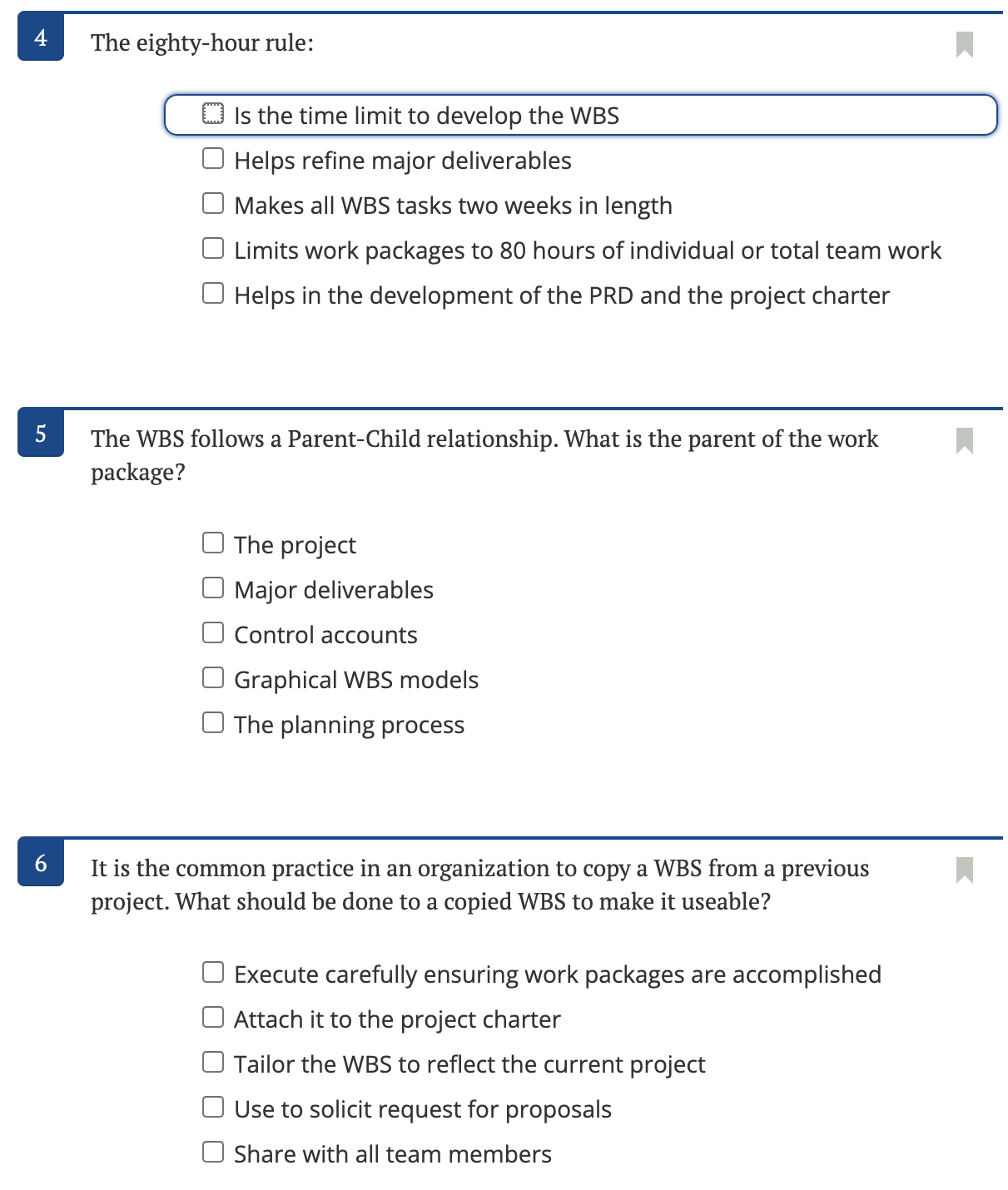 KCT4 The eighty-hour rule: Is the time limit to develop the WBS