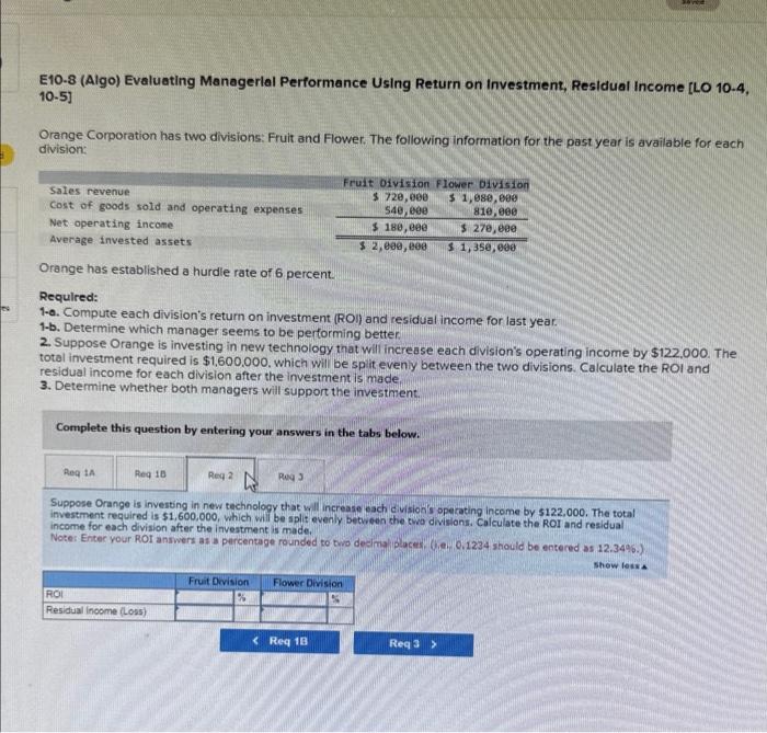 [LO 10-4, 105] Orange Corporation has two divisions: Fruit and Flower. The