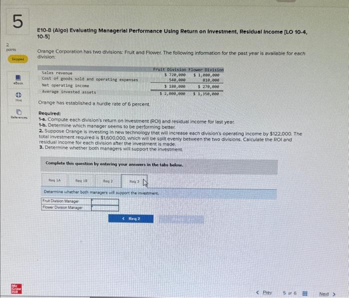 following information for the past year is available for each division: Orange