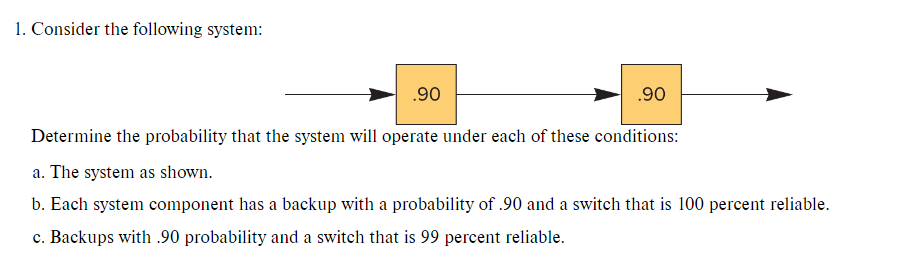  *Please show work. 1. Consider the following system: Determine the probability
