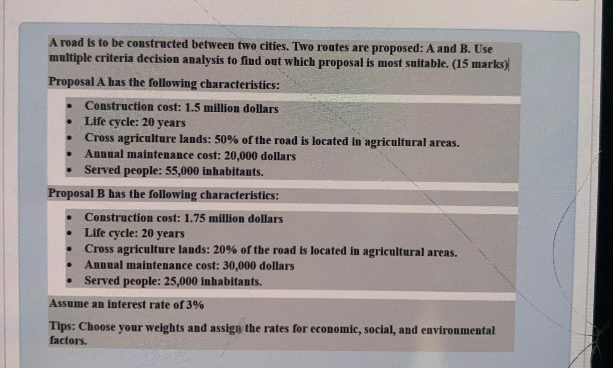  A road is to be constructed between two cities. Two routes