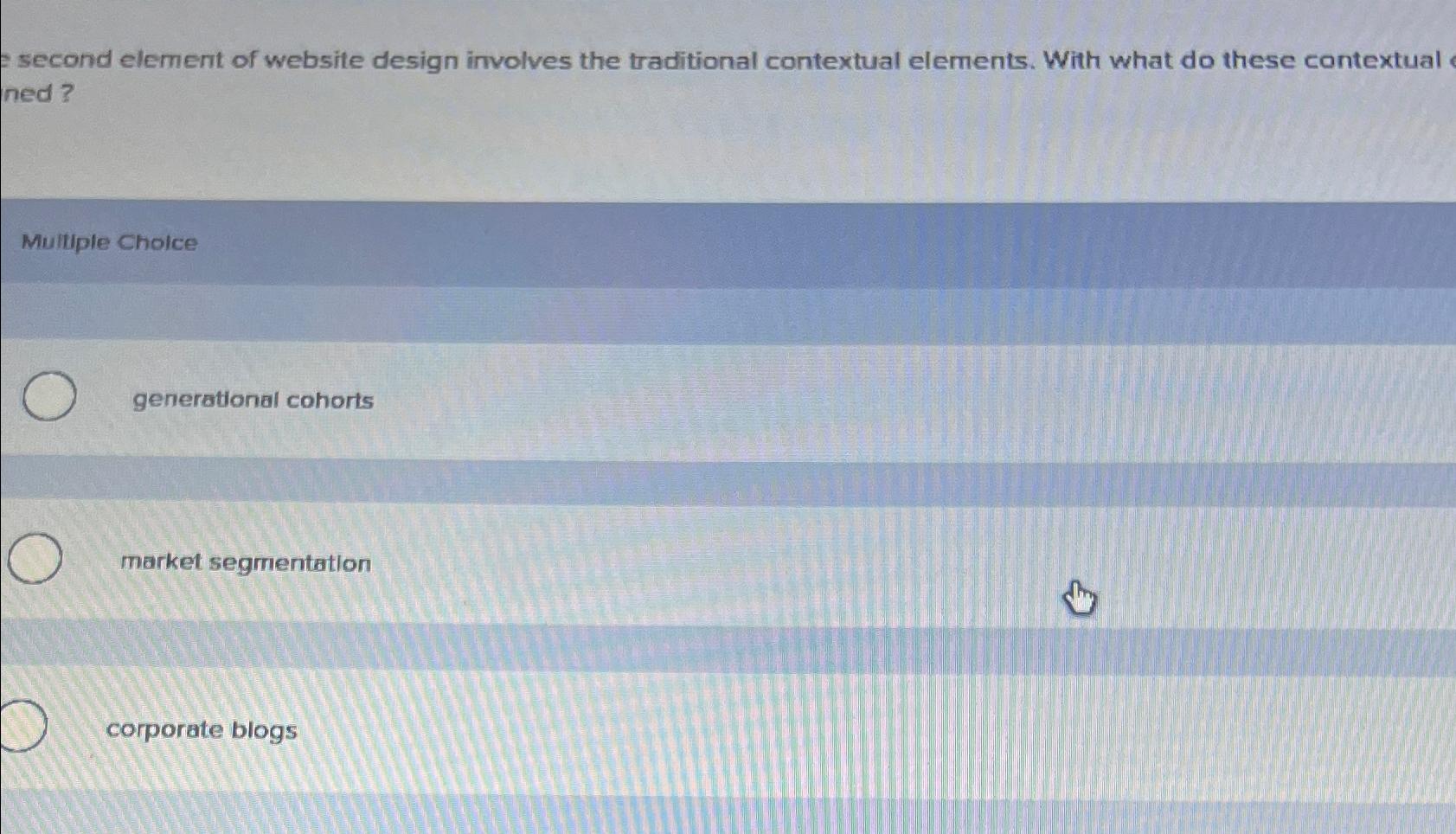  = second element of website design involves the traditional contextual elements.