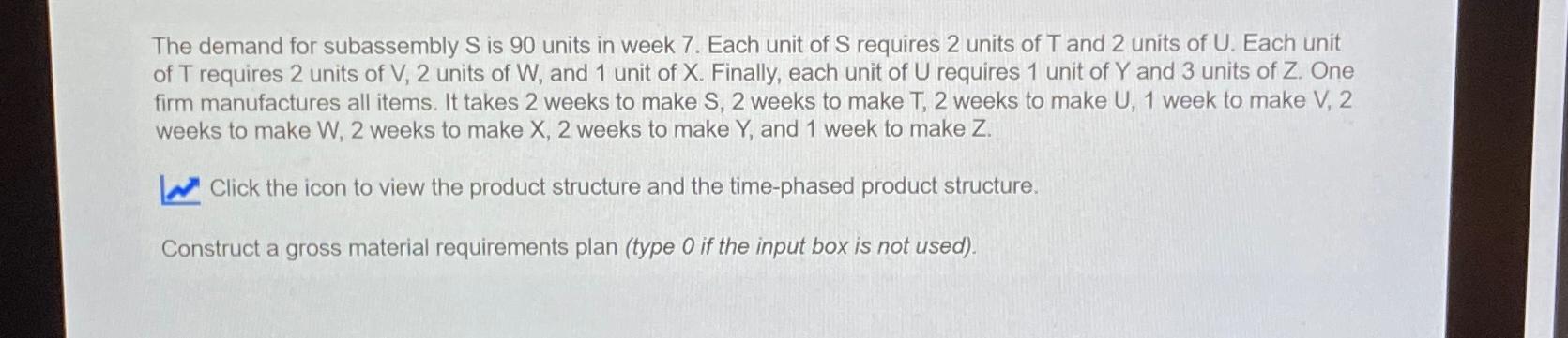  The demand for subassembly S is 90 units in week 7.