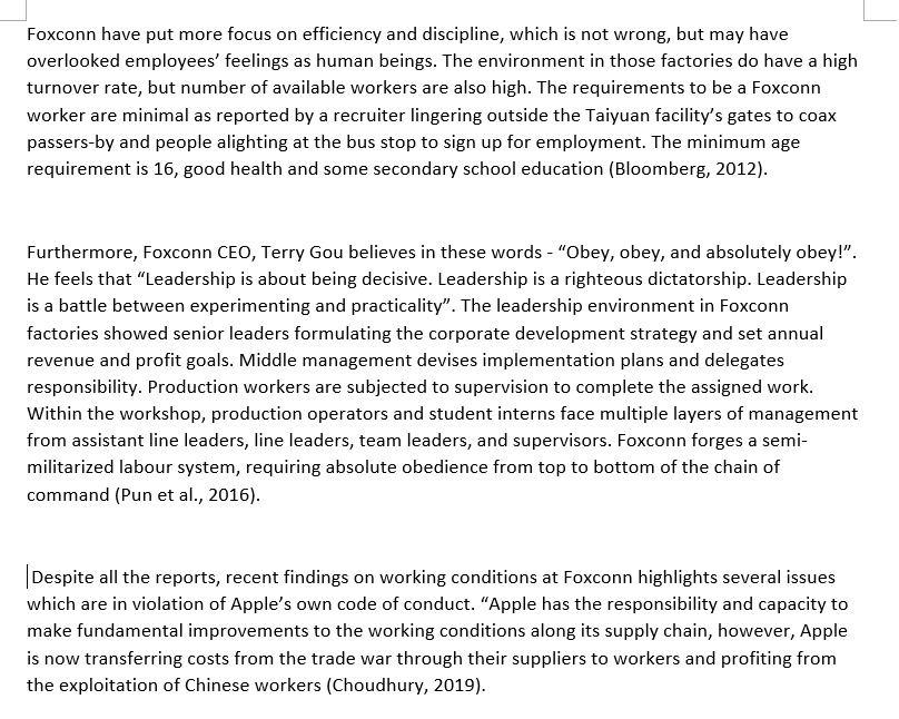 Case study J Foxconn have put more focus on efficiency and discipline,