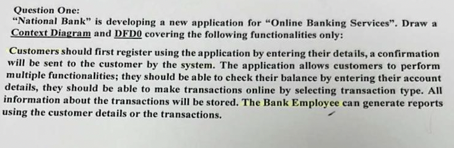 draw and solve Question One: "National Bank" is developing a new application