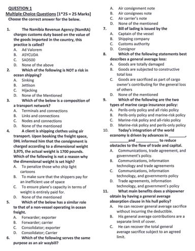  QUESTION 1 Multiple Choice Questions [ 125=25 Marks] Choose the correct