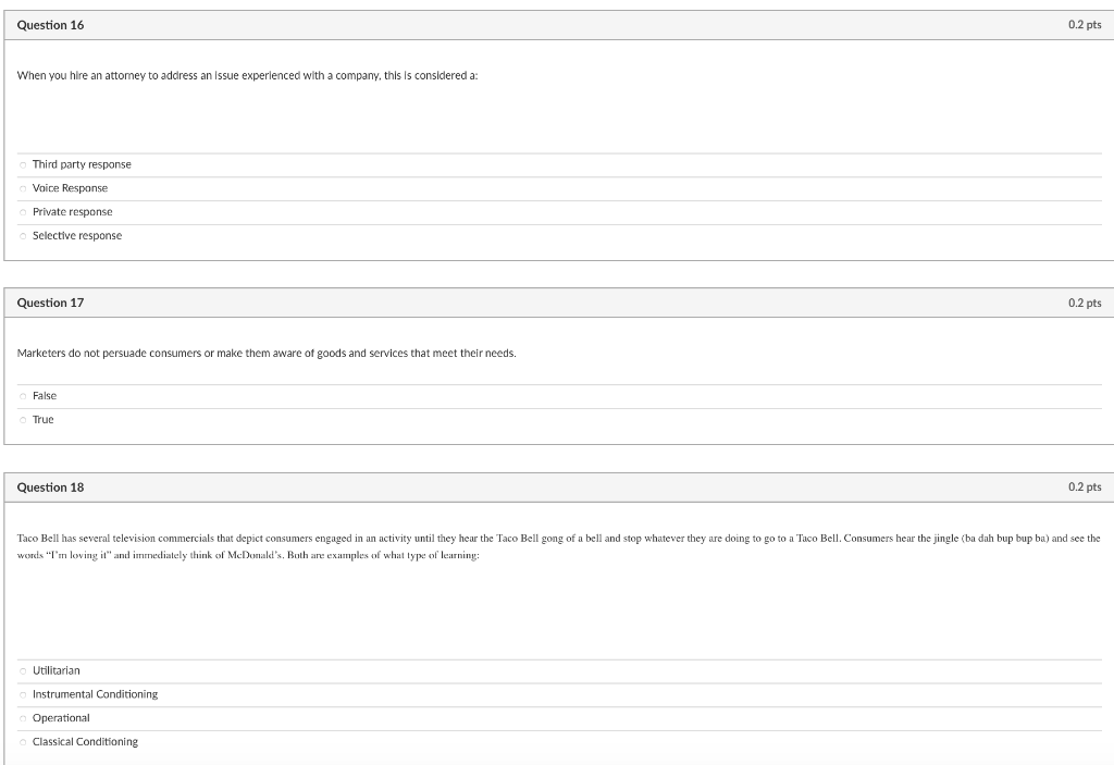  Third party response Vaice Response Private response Selective response Question 17