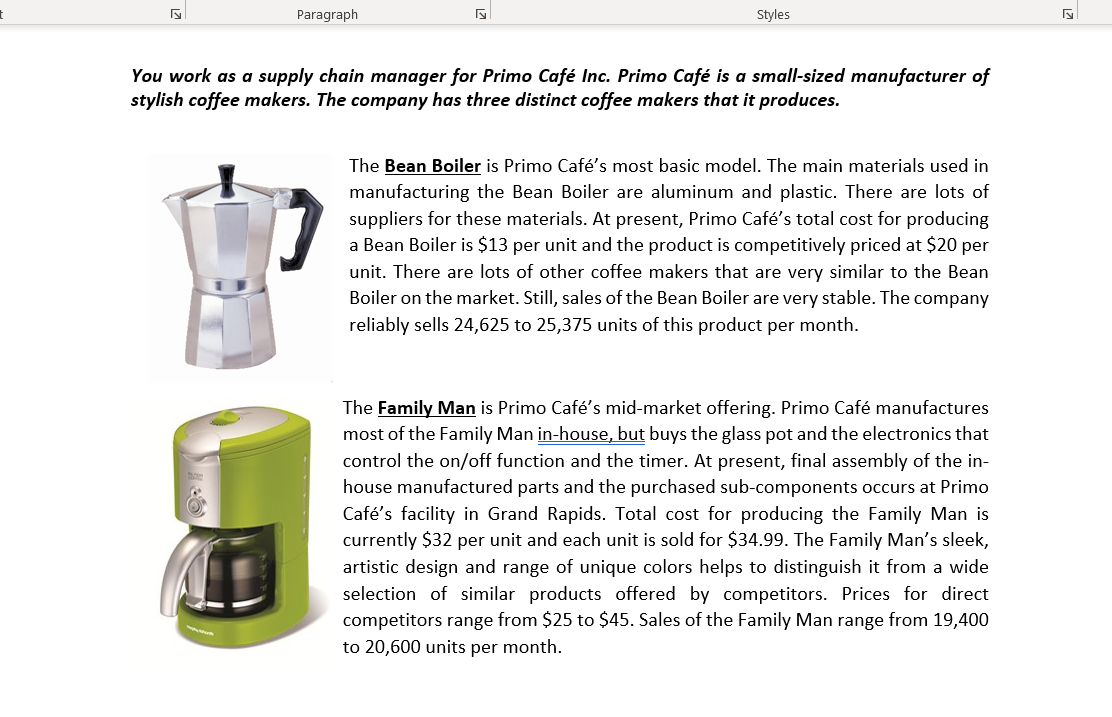  You work as a supply chain manager for Primo Caf Inc.