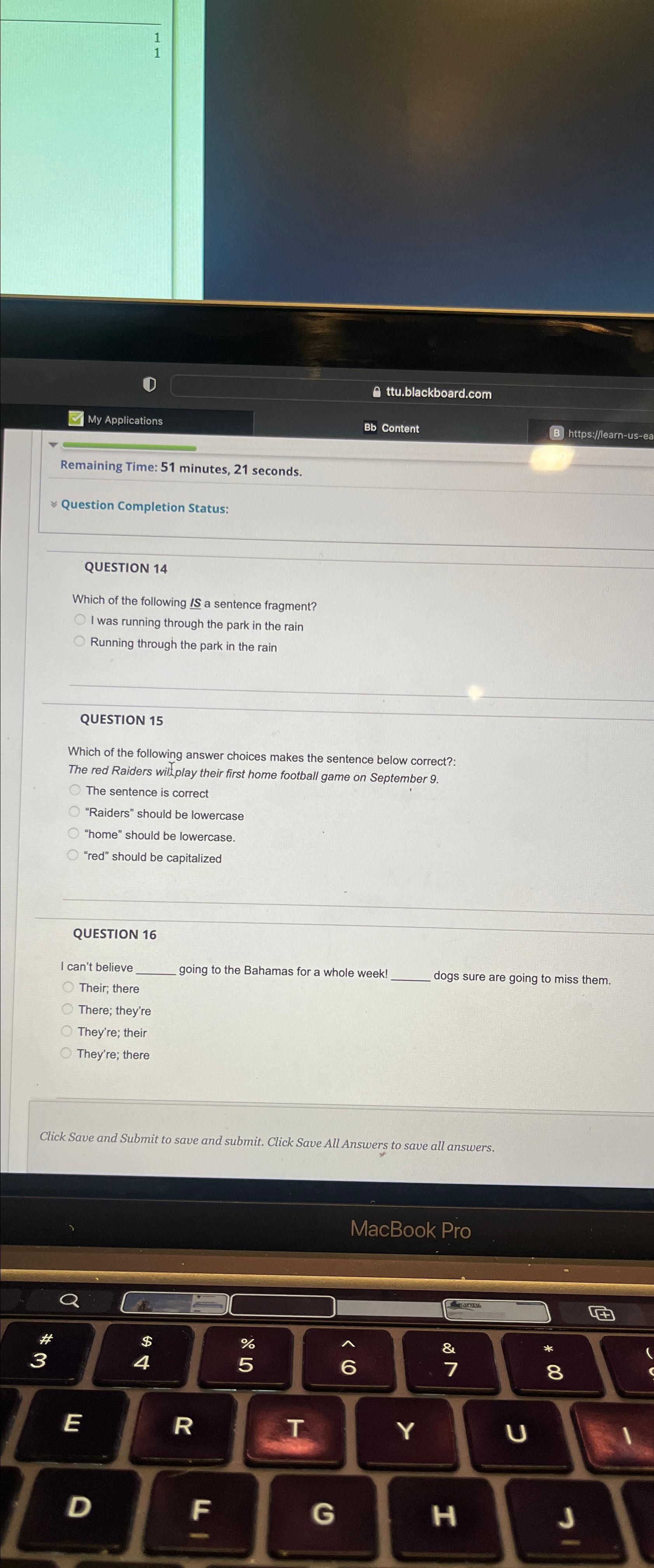  Remaining Time: 51 minutes, 21 seconds. Question Completion Status: QUESTION 14