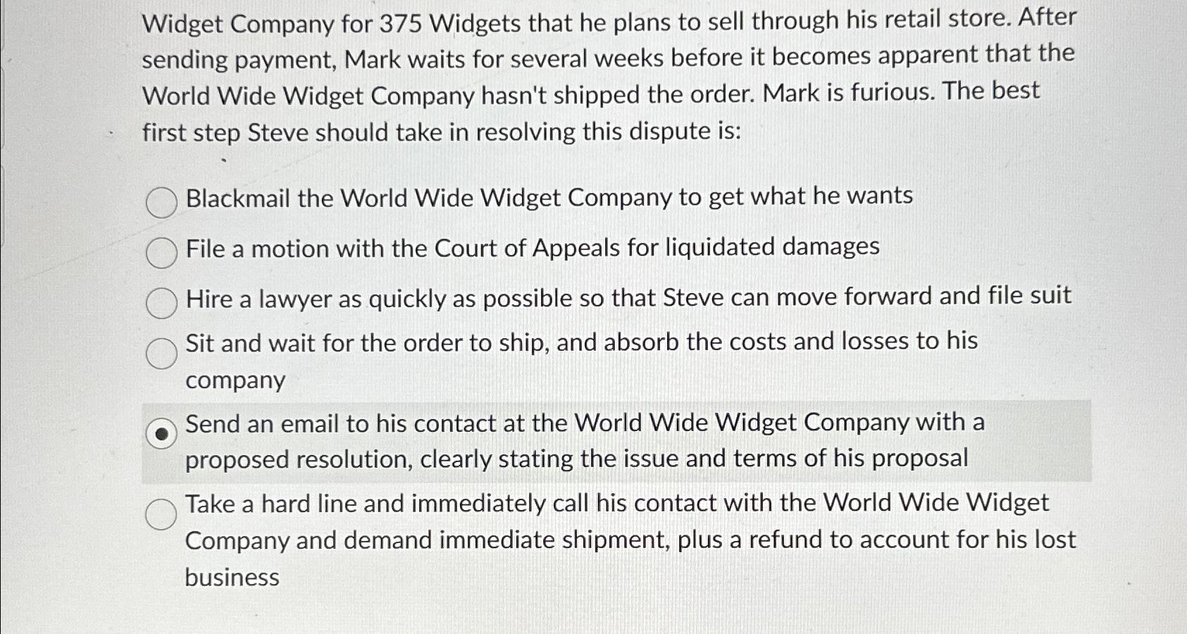  Widget Company for 375 Widgets that he plans to sell through