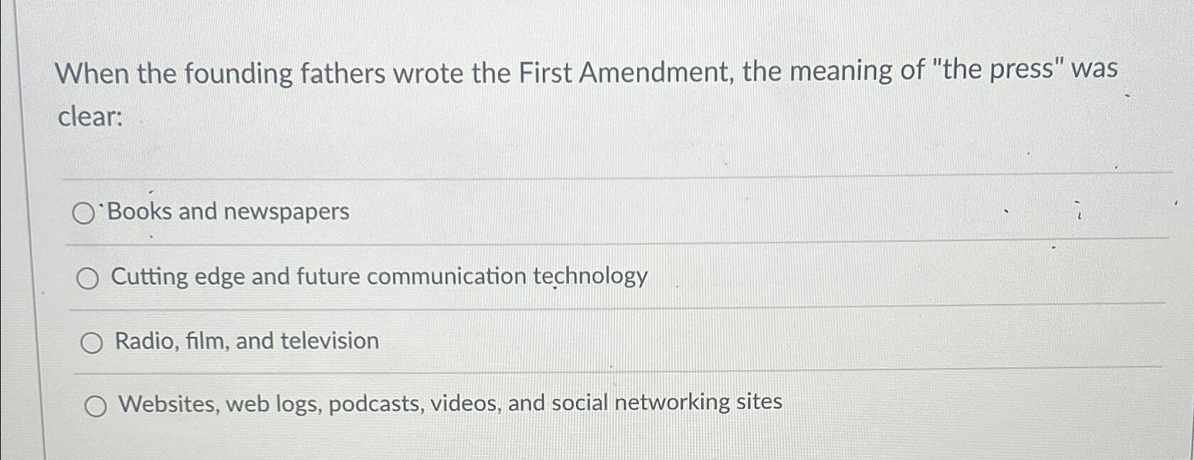  When the founding fathers wrote the First Amendment, the meaning of