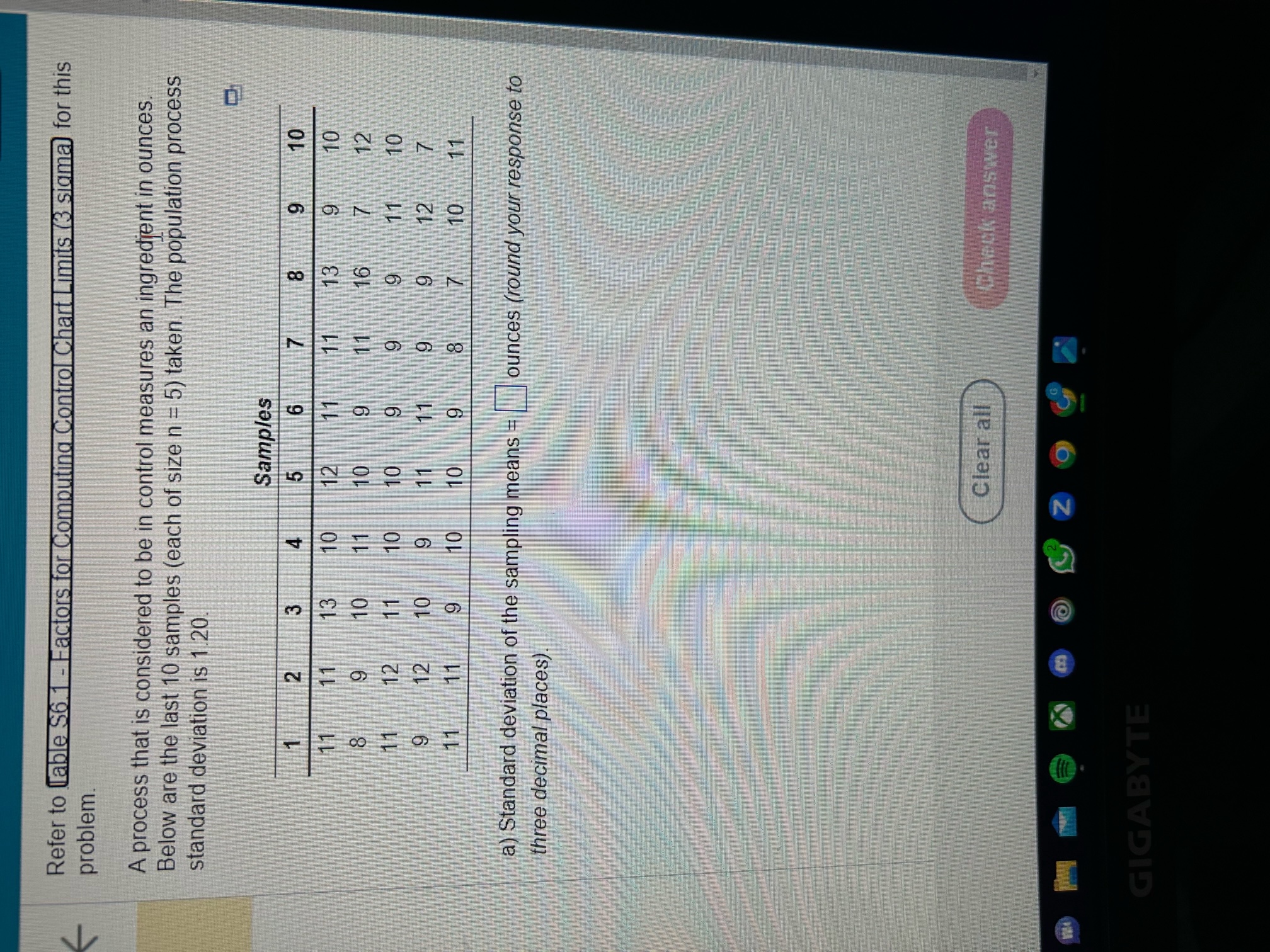 (a): Standard deviation of sampling mean = ____ ounces (round answer