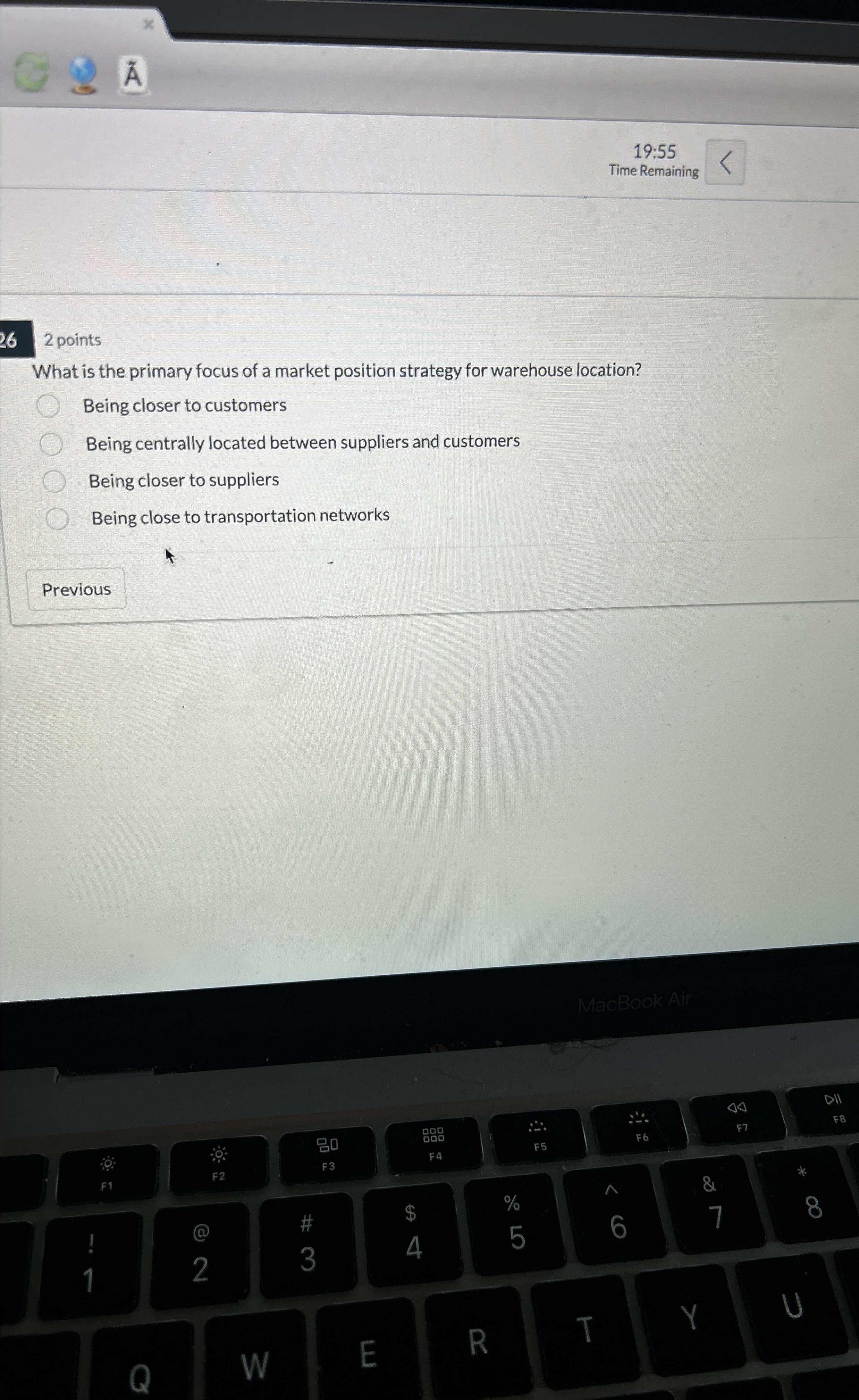  19:55 Time Remaining 26 2 points What is the primary focus