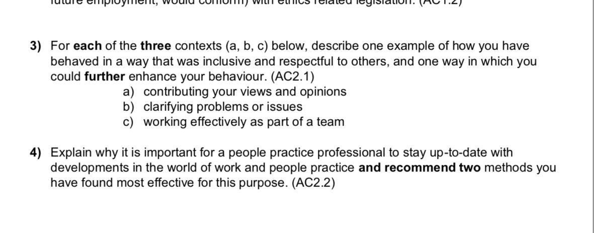  For each of the three contexts (a,b,c below, describe one example