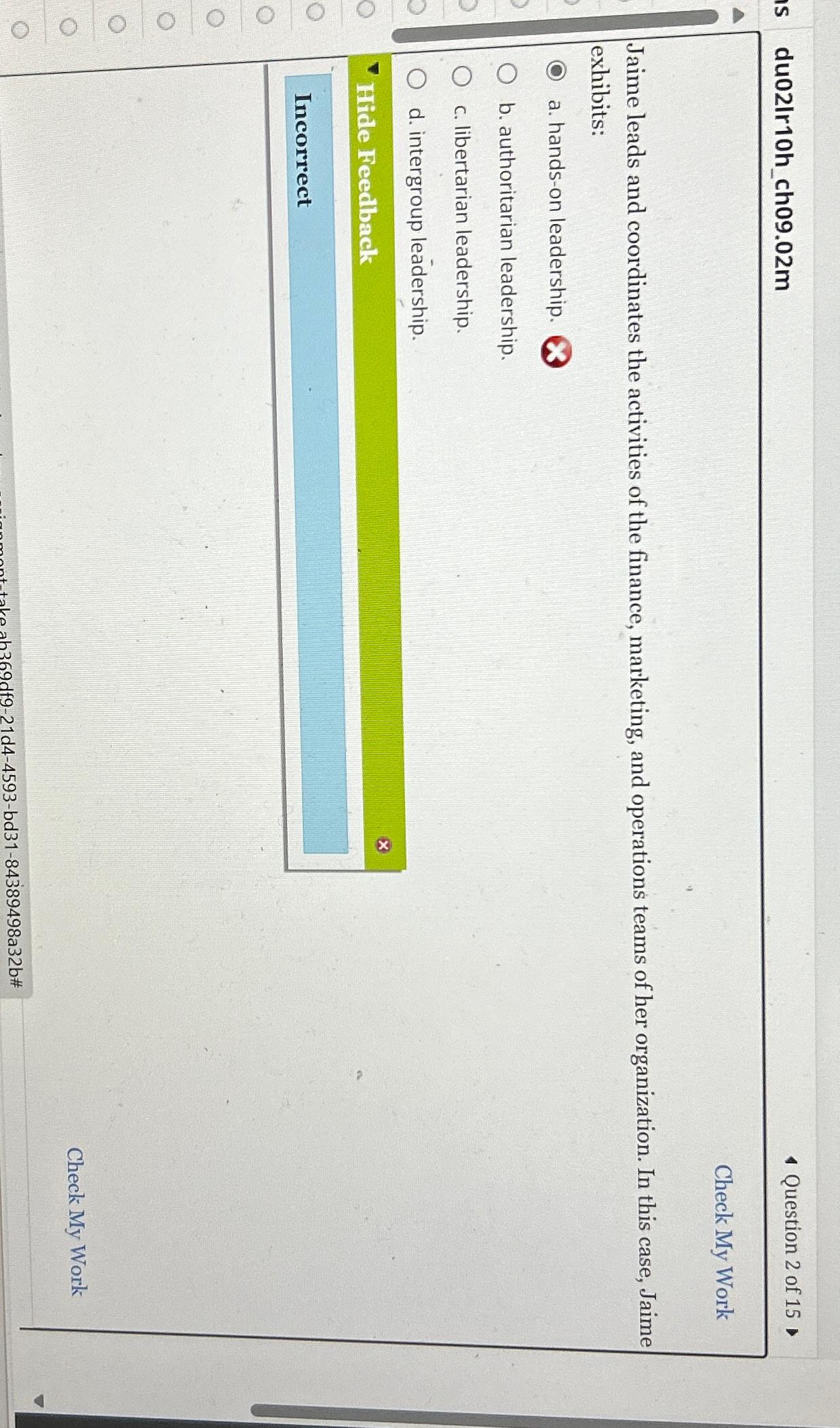  du02Ir10h_ch09.02m Question 2 of 15 Check My Work Jaime leads and