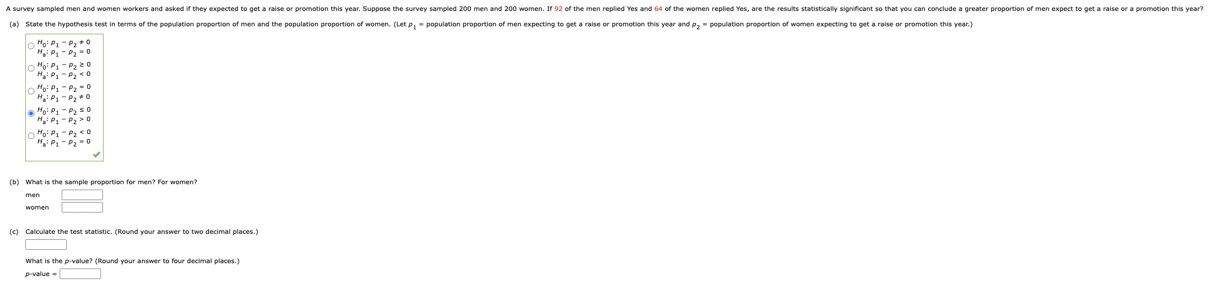 10 (b) What is the sample proportion for men? For women? men