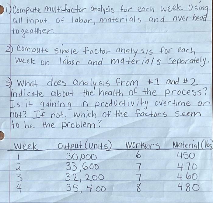  1) Compute multi-factor analysis for each week Using all input of