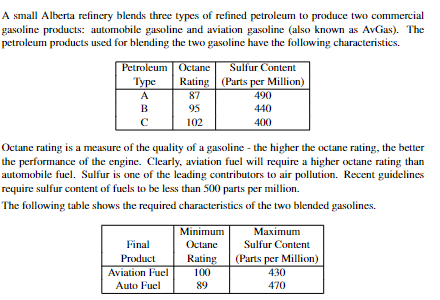 GRAPH USING EXCEL I WILL DOWNVOTE IF INCOMPLETE A small Alberta refinery