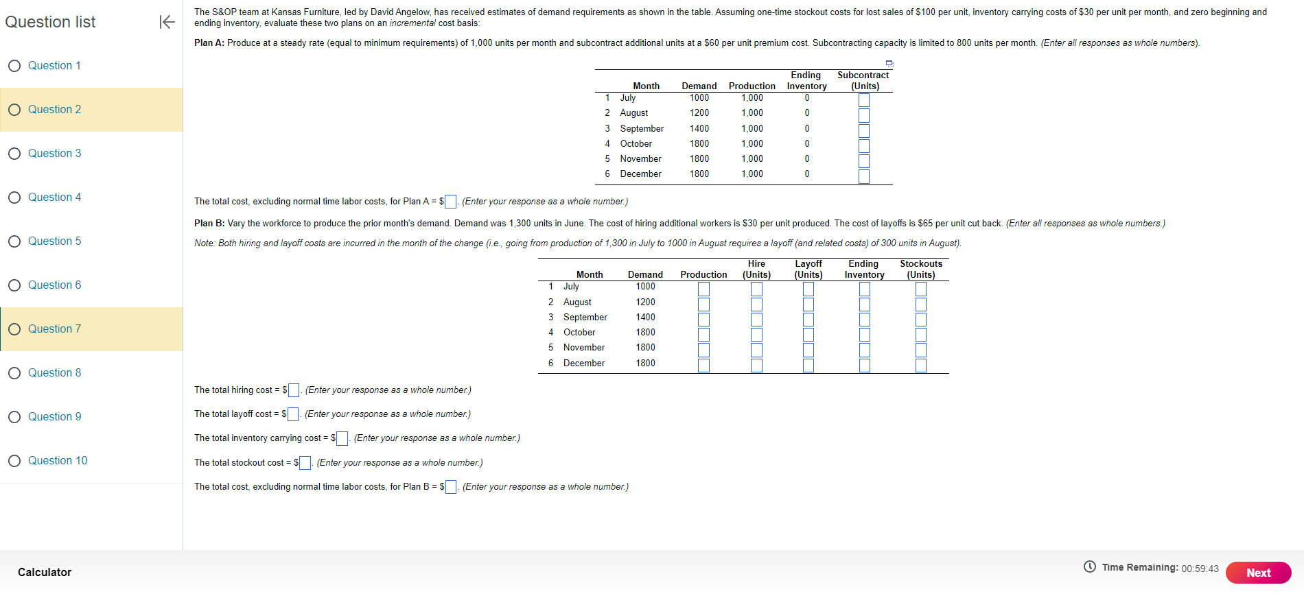 ending inventory, evaluate these two plans on an incremental cost basis: