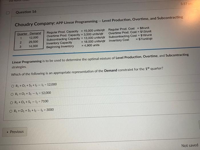  Choudry Company: APP Linear Programming -- Level Production, Overtime, and Subcontracting