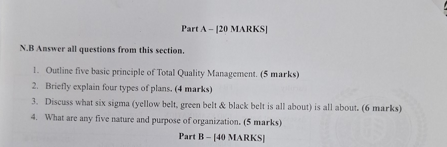  Part A -[20 MARKS] N.B Answer all questions from this section.