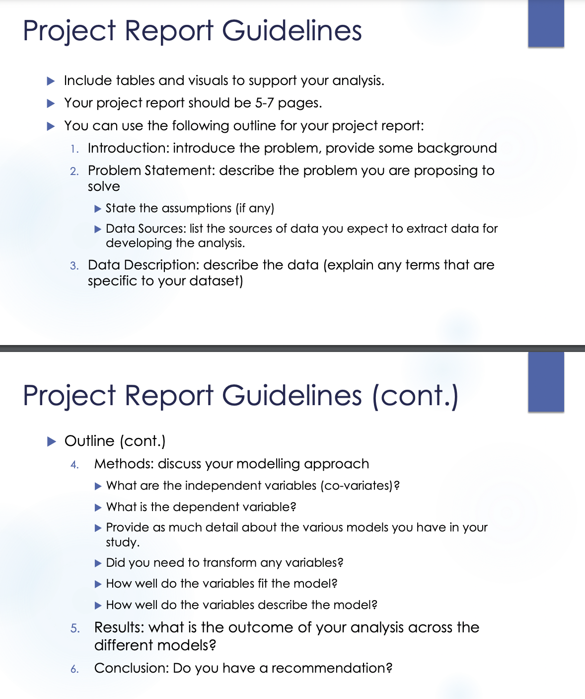 i need answers in excel formulas Project Report Guidelines Include tables