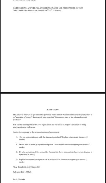  INSTRUCTIONS: ANSWER ALL QUESTIONS. PLEASE USE APPROPRIATE IN-TEXT CITATIONS AND REFERENCING