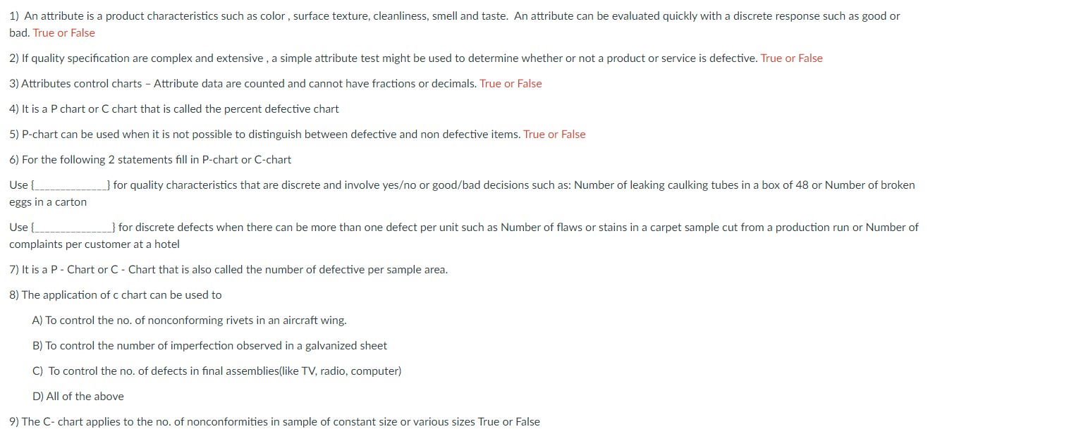 I need help with this please! 1) An attribute is a product