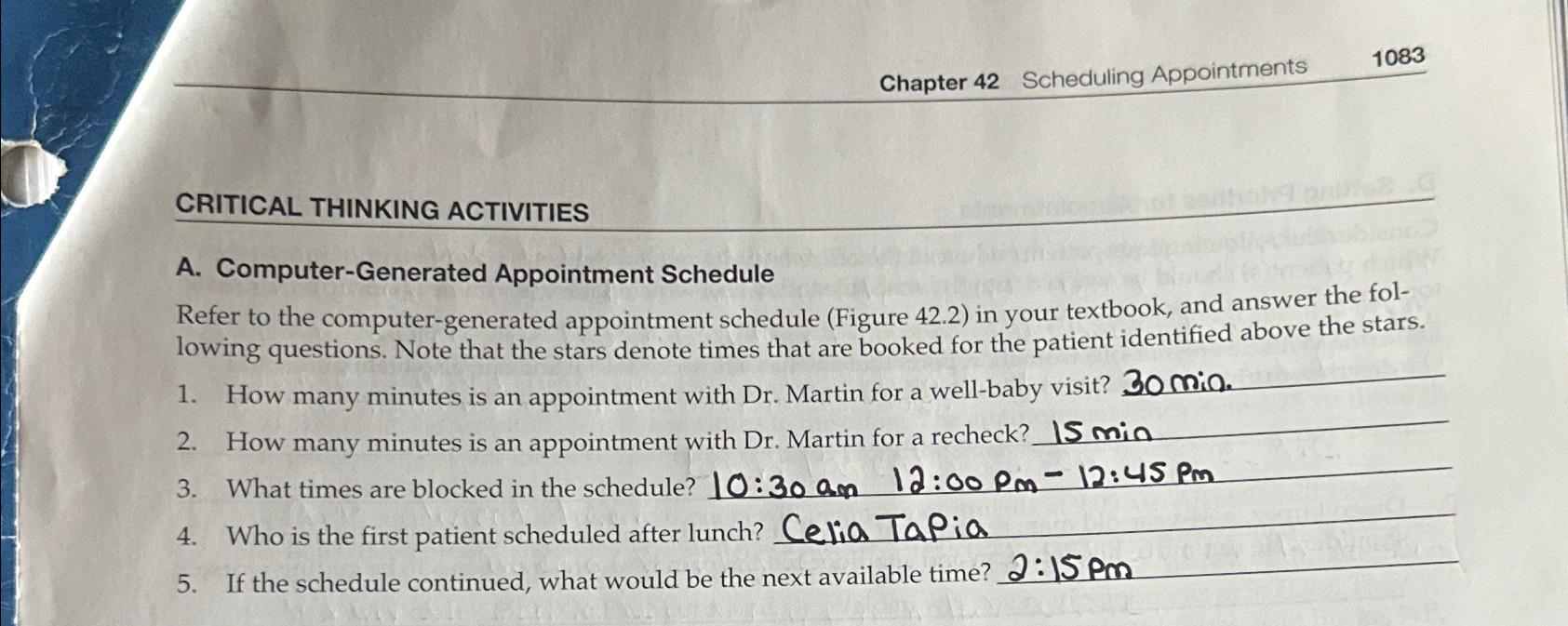  Chapter 42 Scheduling Appointments 1083 CRITICAL THINKING ACTIVITIES A. Computer-Generated Appointment