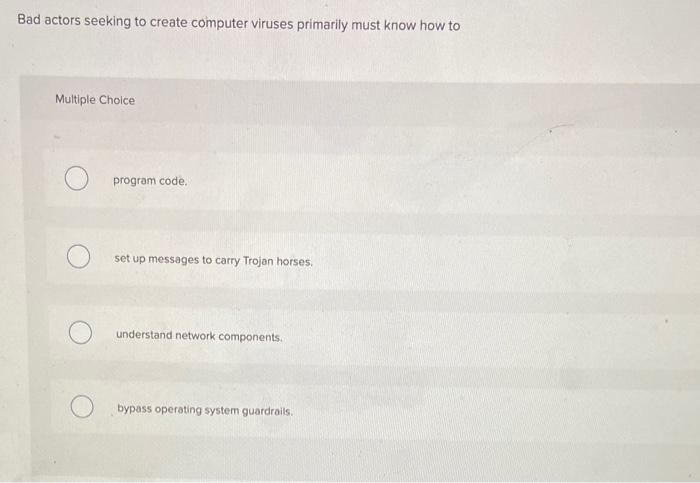  Bad actors seeking to create computer viruses primarily must know how