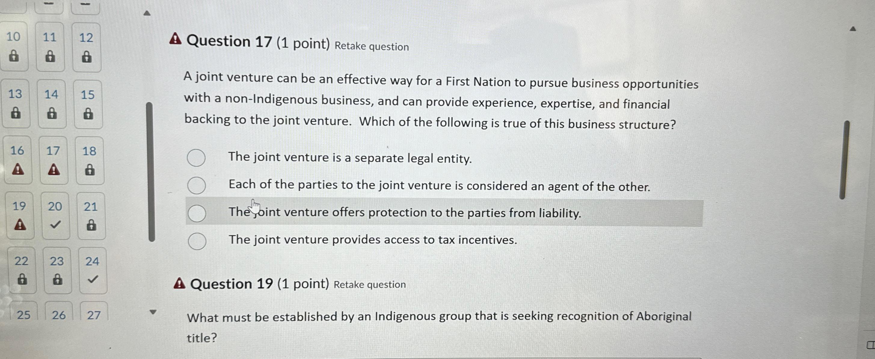  A Question 17(1 point) Retake question A joint venture can be