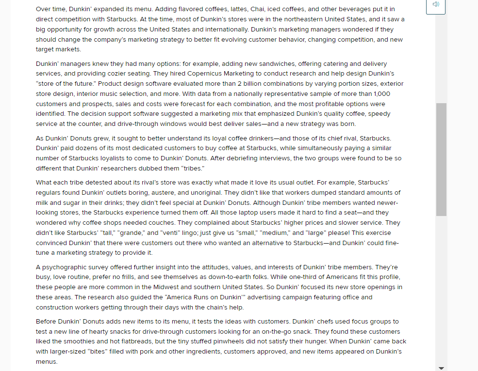 of marketing research kept it competitive in its market. Identify/explain at least