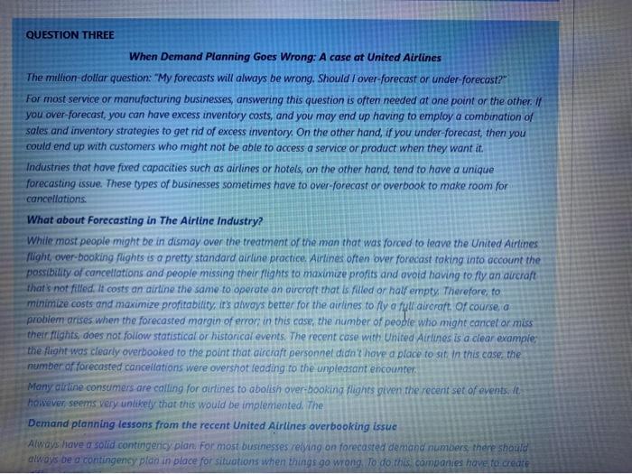  QUESTION THREE When Demand Planning Goes Wrong: A case at United
