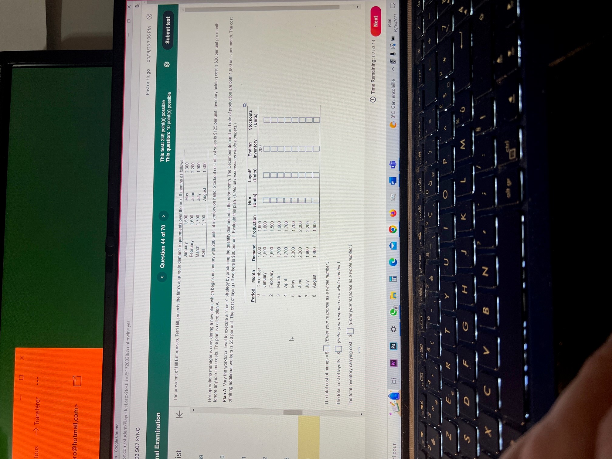  Her operations manager is considering a new plan, which begins in