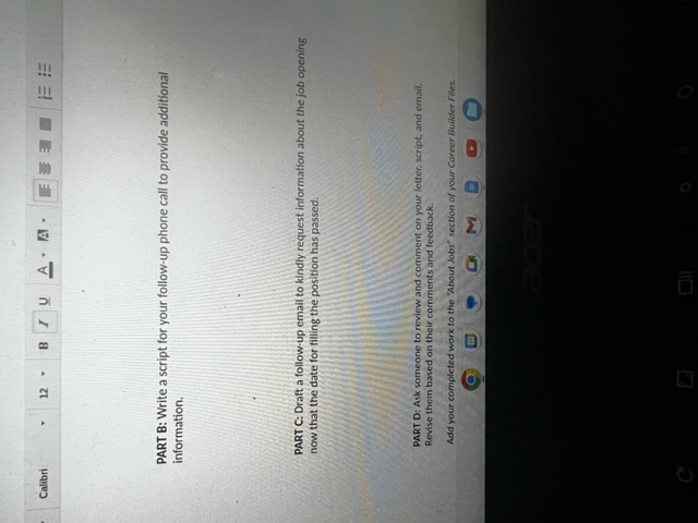  PART B: Write a script for your follow-up phone call to
