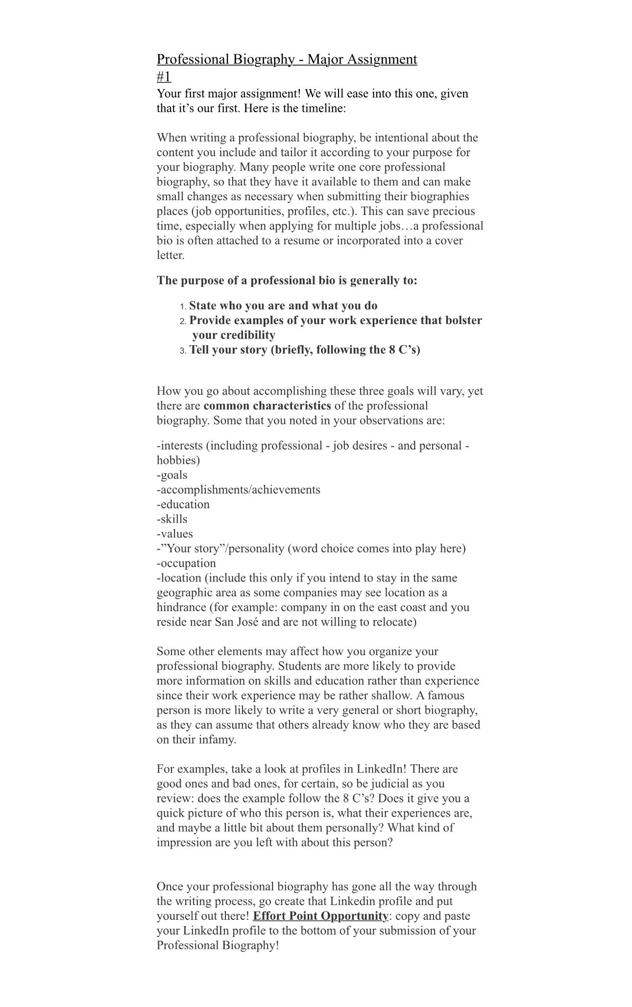  Professional Biography - Major Assignment #1 Your first major assignment! We