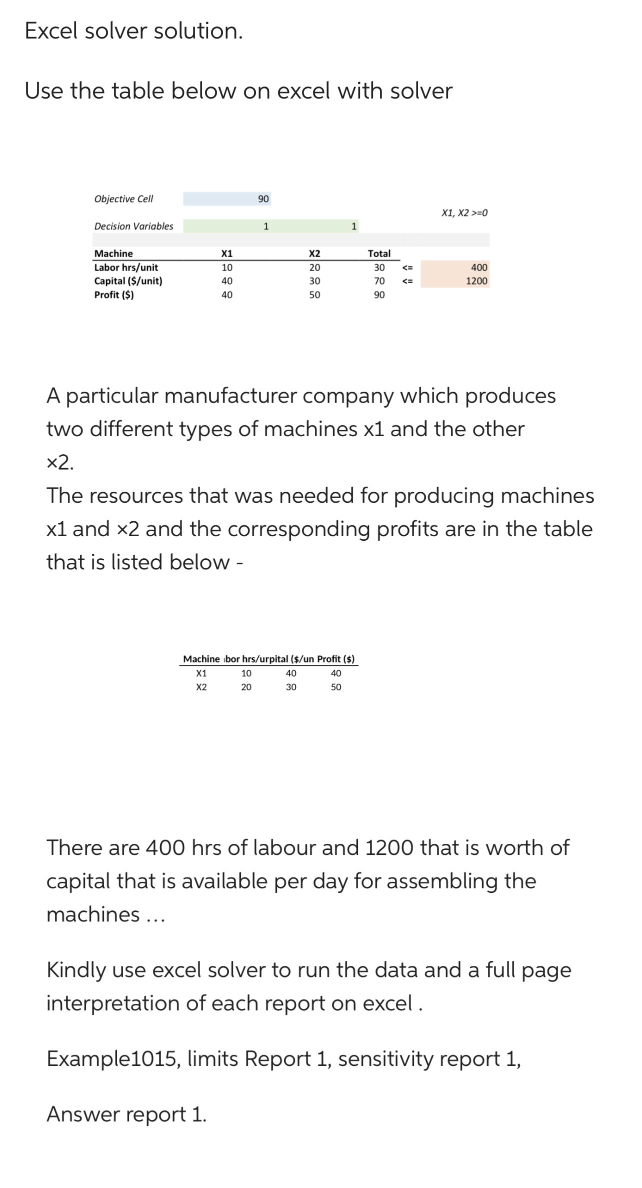 Please run the data with excel and interpret the results obtain with