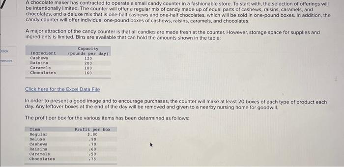 A chocolate maker has contracted to operate a small candy counter