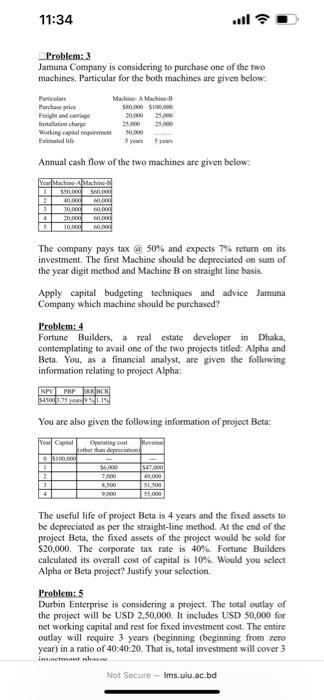 must be shown Profitability/Capital Budgeting Techniques for Selection of Projects Problems to
