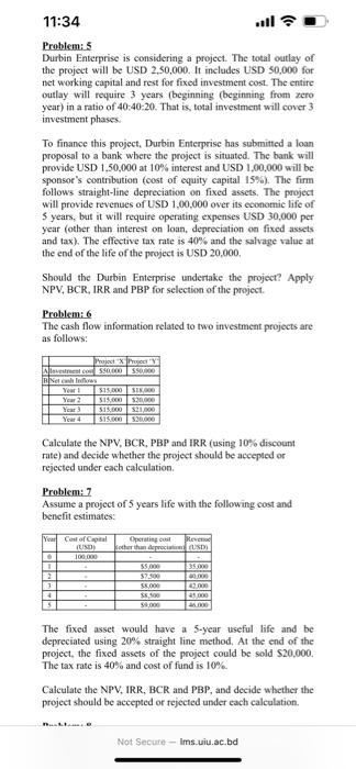 be Resolved Problem: I You are considering a project costing USD 60,000