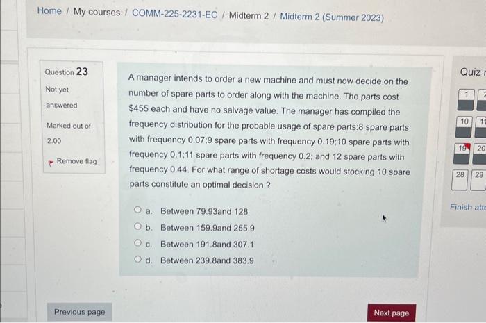  Home / My courses / COMM-225-2231-EC / Midterm 2 / Midterm
