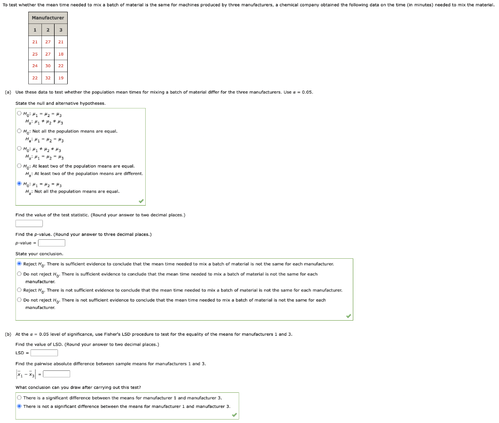 13 (a) Use these data to test whether the population mean times