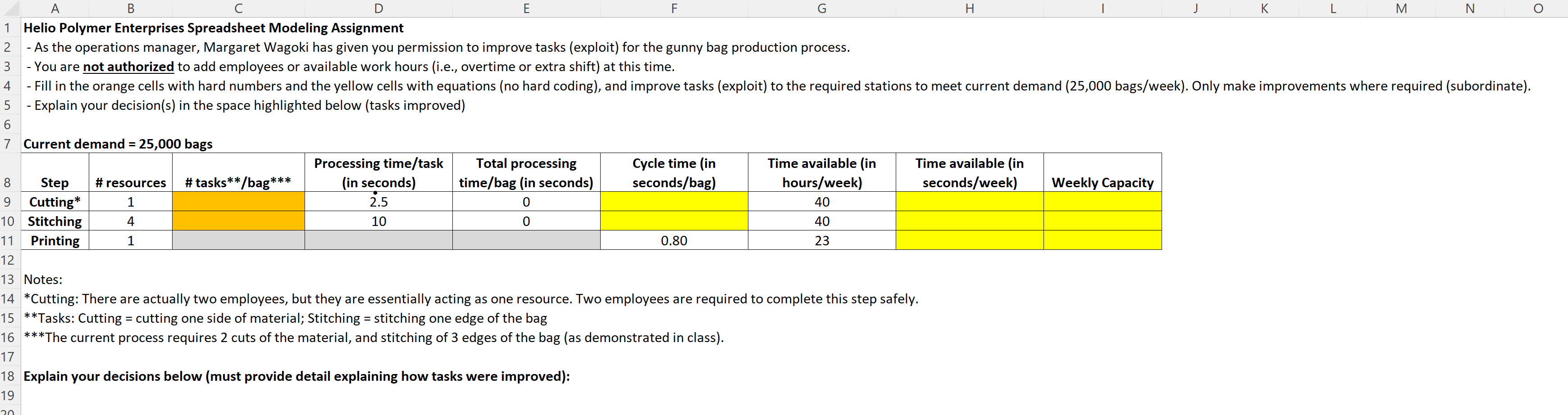  Helio Polymer Enterprises Spreadsheet Modeling Assignment - As the operations manager,