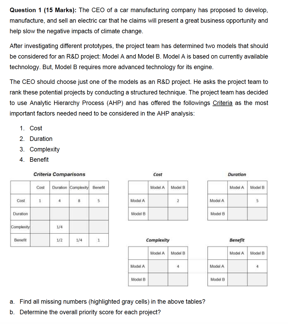 Hi, here's the question. Please have a look. Question 1 (15