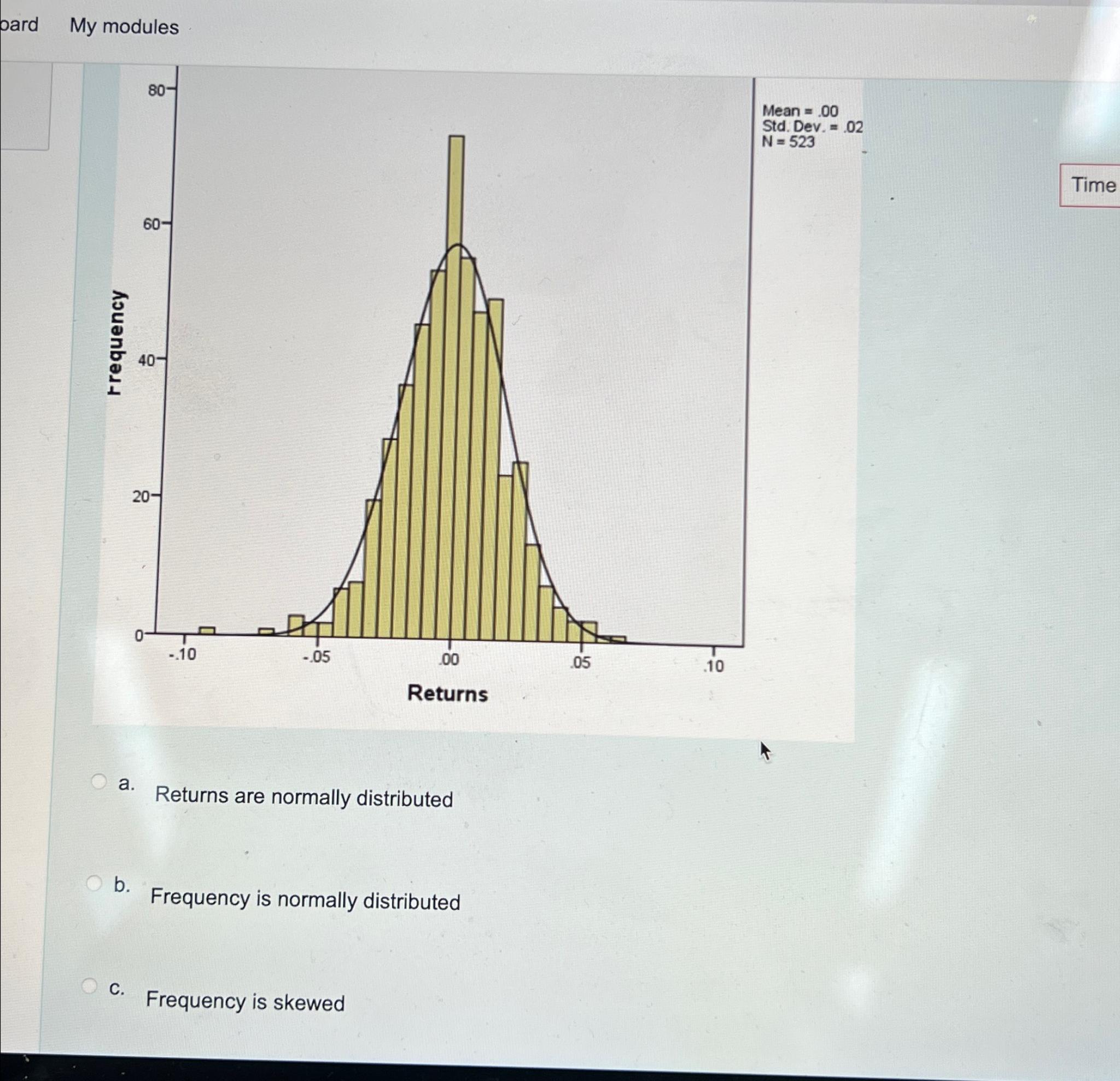  My modules a. Returns are normally distributed b. Frequency is normally