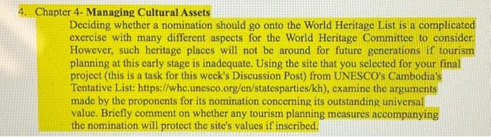  Chapter 4- Managing Cultural Assets Deciding whether a nomination should go