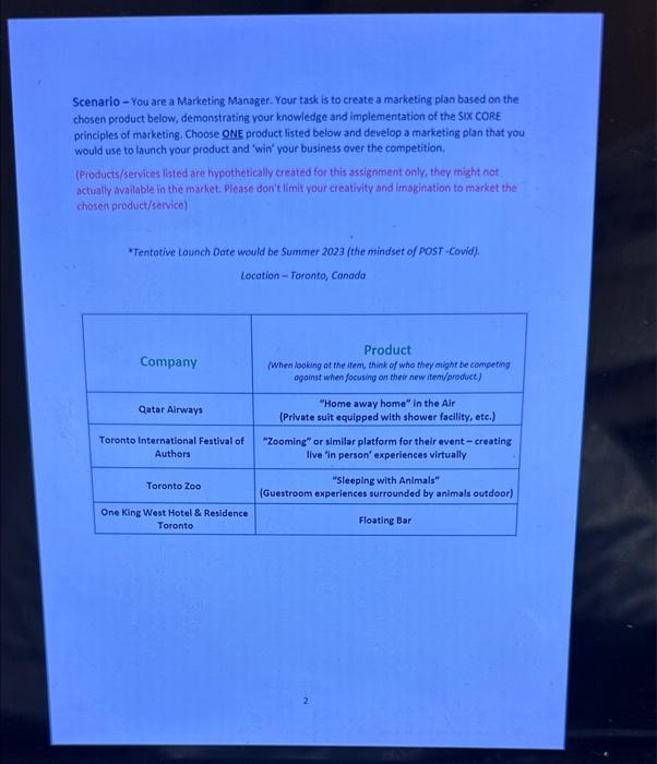  Scenario - You are a Marketing Manager. Your task is to