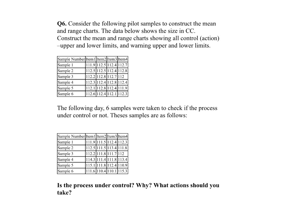  Q6. Consider the following pilot samples to construct the mean and